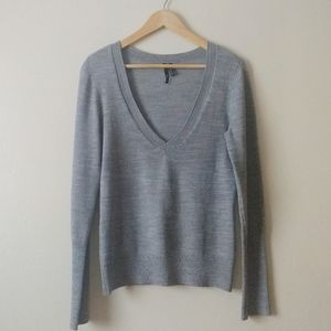Take Out Gray Deep Plunge V-Neck Sweater